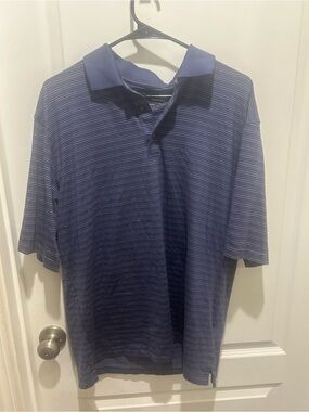 Mens Blue Striped Polo Shirt - Classic Casual pebble beach L